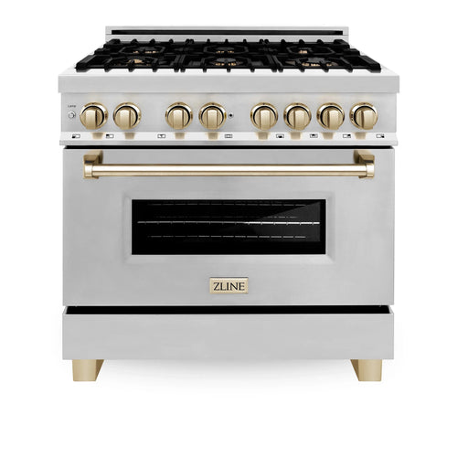ZLINE Autograph Edition 36" 4.6 cu. ft. Dual Fuel Range with Gas Stove and Electric Oven in Stainless Steel with Accents RAZ-36-G - Farmhouse Kitchen and Bath