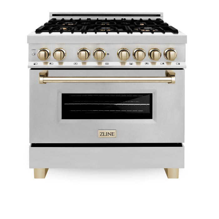 ZLINE Autograph Edition 36" 4.6 cu. ft. Dual Fuel Range with Gas Stove and Electric Oven in Stainless Steel with Accents RAZ-36-G - Farmhouse Kitchen and Bath