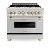 ZLINE Autograph Edition 36" 4.6 cu. ft. Dual Fuel Range with Gas Stove and Electric Oven in Stainless Steel with Accents RAZ-36-G - Farmhouse Kitchen and Bath