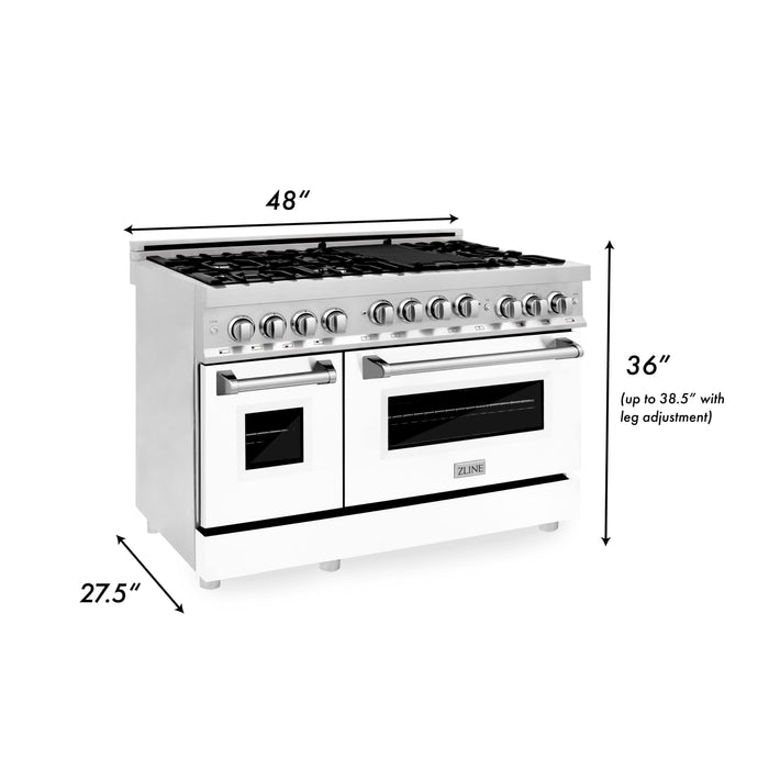 ZLINE 48" Gas on Gas Range in Stainless, White Matte Door, RG-WM-48 - Farmhouse Kitchen and Bath