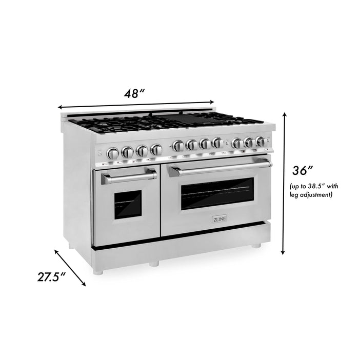 ZLINE 48" Range with Gas Stove and Gas Oven, Stainless Steel, RG48 - Farmhouse Kitchen and Bath