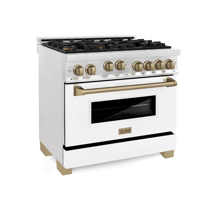 ZLINE 36" Autograph Gas Range, DuraSnow, White Door, RGSZ-WM-36-CB - Farmhouse Kitchen and Bath