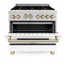 ZLINE 36" Autograph Gas Range, DuraSnow, White Door, Gold RGSZ-WM-36-G - Farmhouse Kitchen and Bath