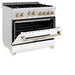 ZLINE 36" Autograph Gas Range, DuraSnow, White Door, Gold RGSZ-WM-36-G - Farmhouse Kitchen and Bath