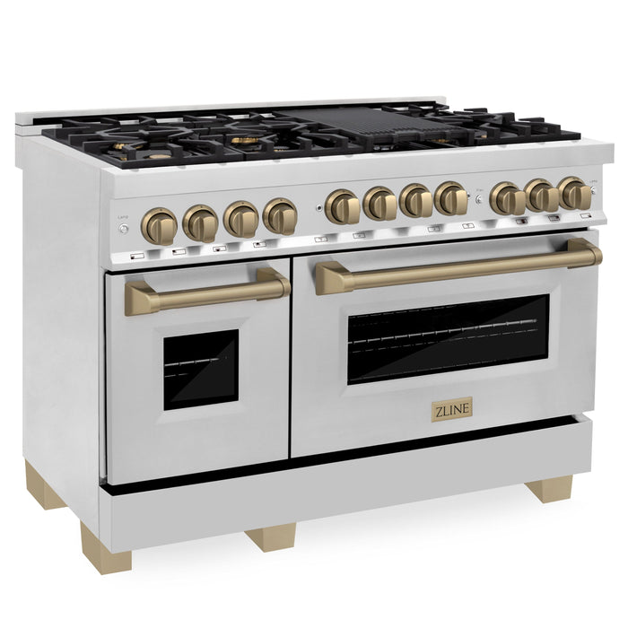 ZLINE 48" Autograph Stainless Gas Range, Bronze Accent, RGZ-48-CB - Farmhouse Kitchen and Bath