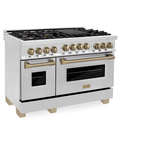 ZLINE 48" Autograph Stainless Gas Range, Bronze Accent, RGZ-48-CB - Farmhouse Kitchen and Bath