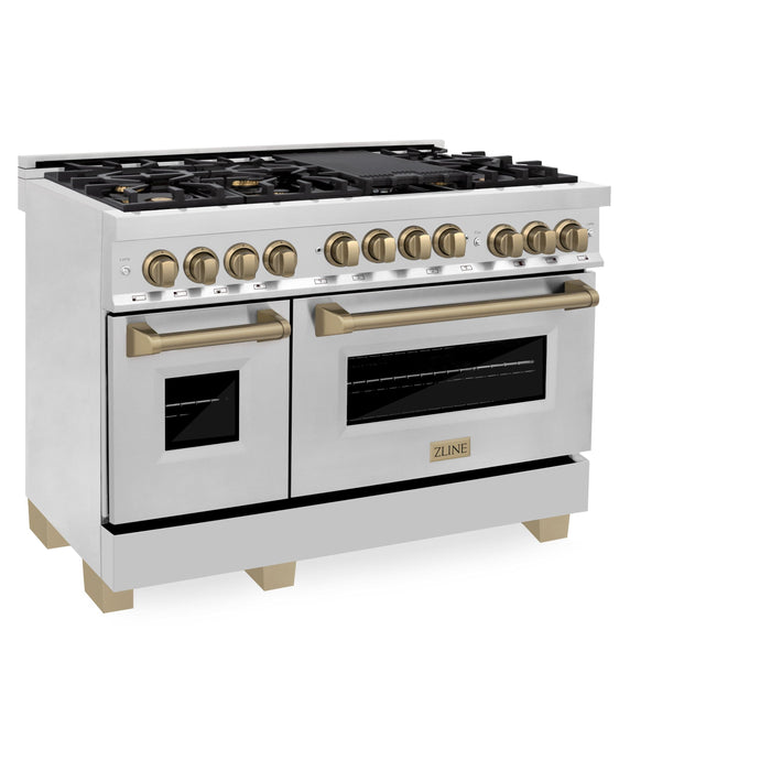 ZLINE 48" Autograph Stainless Gas Range, Bronze Accent, RGZ-48-CB - Farmhouse Kitchen and Bath