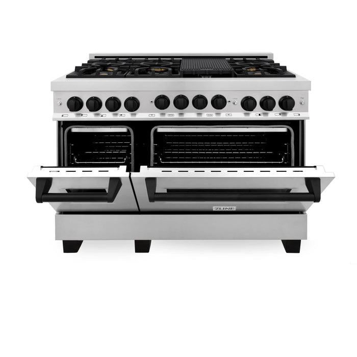 ZLINE 48" Autograph Gas Range, DuraSnow, Stainless  RGSZ-SN-48-MB - Farmhouse Kitchen and Bath