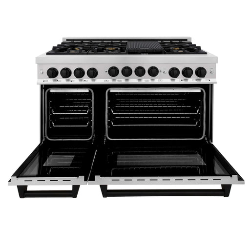 ZLINE 48" Autograph Gas Range, DuraSnow, Stainless  RGSZ-SN-48-MB - Farmhouse Kitchen and Bath