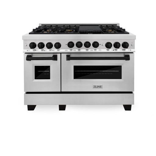 ZLINE 48" Autograph Gas Range, DuraSnow, Stainless  RGSZ-SN-48-MB - Farmhouse Kitchen and Bath