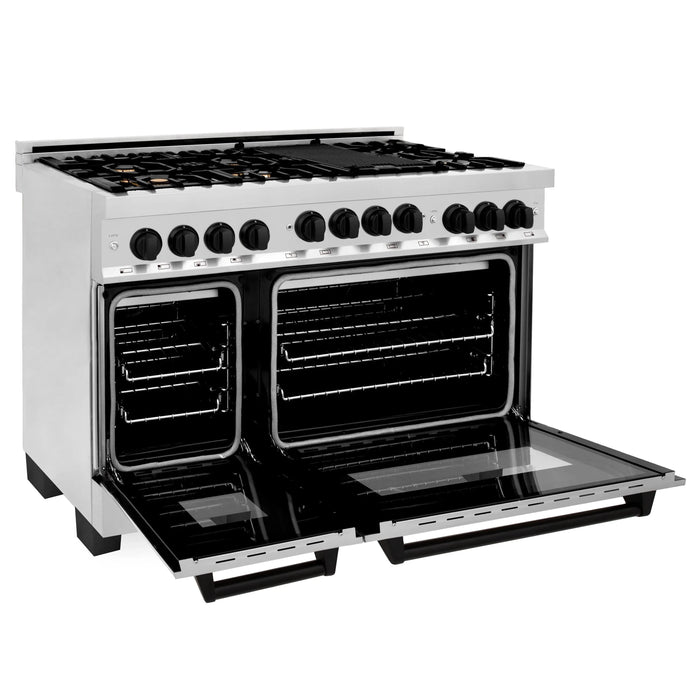ZLINE 48" Autograph Gas Range, DuraSnow, Stainless  RGSZ-SN-48-MB - Farmhouse Kitchen and Bath