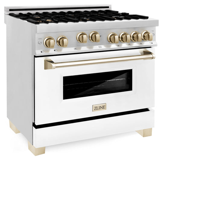 ZLINE 36" Autograph Edition, Gas Range, White Door, RGZ-WM-36-G - Farmhouse Kitchen and Bath