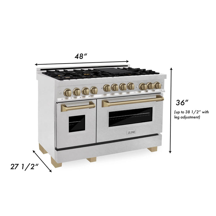 ZLINE 48" Autograph Gas Range, DuraSnow, Stainless  RGSZ-SN-48-CB - Farmhouse Kitchen and Bath