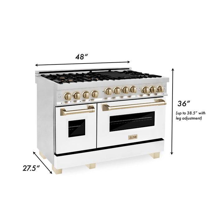 ZLINE 48" Autograph, Gas Range, White Door, Gold Accents, RGZ-WM-48-G - Farmhouse Kitchen and Bath