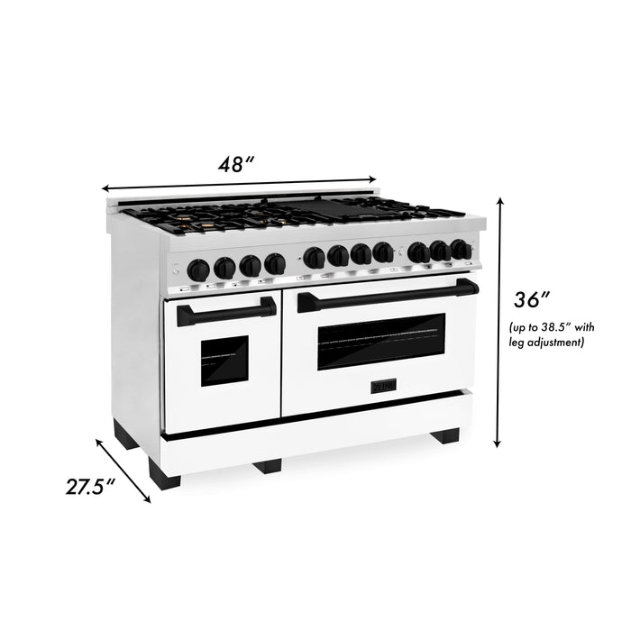 ZLINE 48" Autograph Gas Range, White Door, Black accent, RGZ-WM-48-MB - Farmhouse Kitchen and Bath