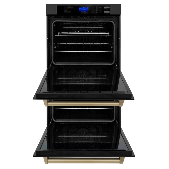 ZLINE 30" Autograph Edition Double Wall Oven with Self Clean and True Convection in Black Stainless Steel Champagne Bronze Accent AWDZ-30-BS-CB - Farmhouse Kitchen and Bath