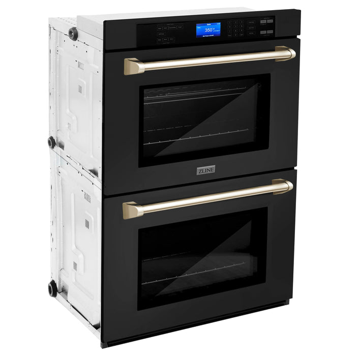 ZLINE 30" Autograph Edition Double Wall Oven with Self Clean and True Convection in Black Stainless Steel Gold Accent AWDZ-30-BS-G - Farmhouse Kitchen and Bath