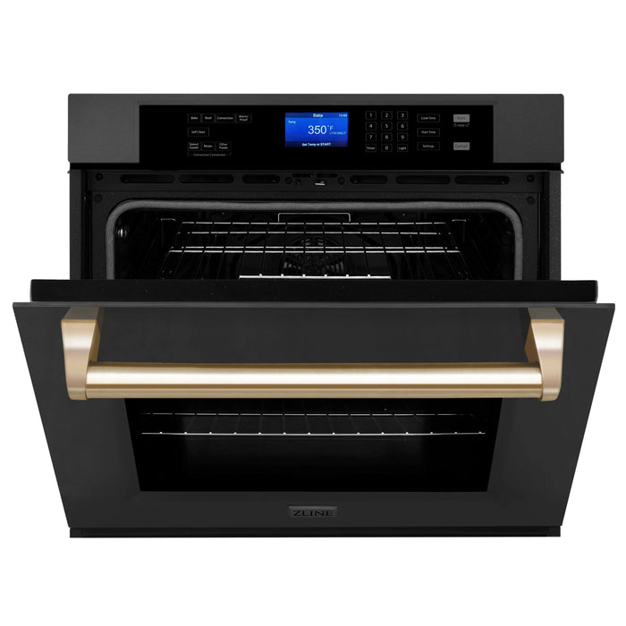 ZLINE 30" Autograph Edition Single Wall Oven with Self Clean and True Convection in Black Stainless Steel Gold Accent AWSZ-30-BS-G - Farmhouse Kitchen and Bath