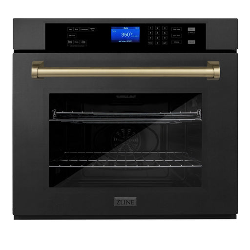 ZLINE 30" Autograph Edition Single Wall Oven with Self Clean and True Convection in Black Stainless Steel Champagne Bronze Accent AWSZ-30-BS-CB - Farmhouse Kitchen and Bath