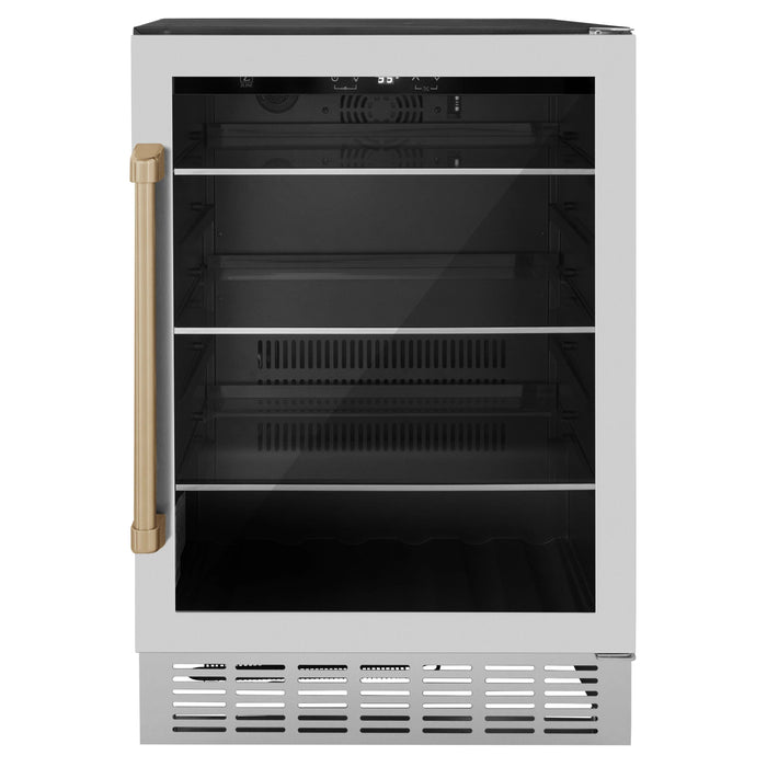 ZLINE 24" Autograph Edition 154 Can Beverage Cooler Fridge with Adjustable Shelves in Stainless Steel with Champagne Bronze Accents RBVZ-US-24-CB - Farmhouse Kitchen and Bath