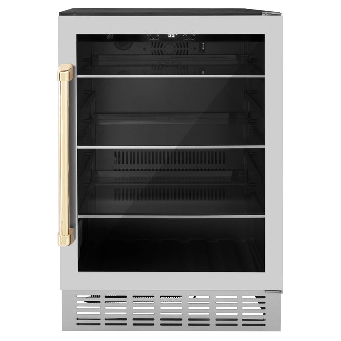 ZLINE 24" Autograph Edition 154 Can Beverage Cooler Fridge with Adjustable Shelves in Stainless Steel with Champagne Bronze Accents RBVZ-US-24-CB - Farmhouse Kitchen and Bath
