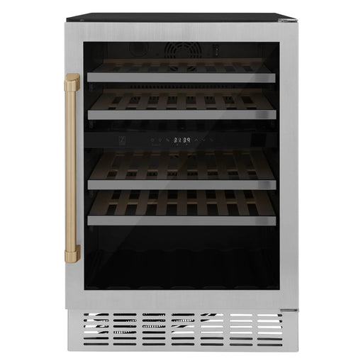 ZLINE 24" Monument Autograph Edition Dual Zone 44-Bottle Wine Cooler in Stainless Steel with Champagne Bronze Accents RWVZ-UD-24-CB - Farmhouse Kitchen and Bath