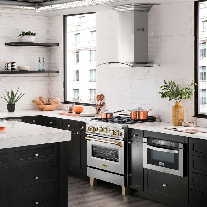 ZLINE 30" Autograph Edition, Gas Range, Gas Oven White Door, RGZ-30-G - Farmhouse Kitchen and Bath