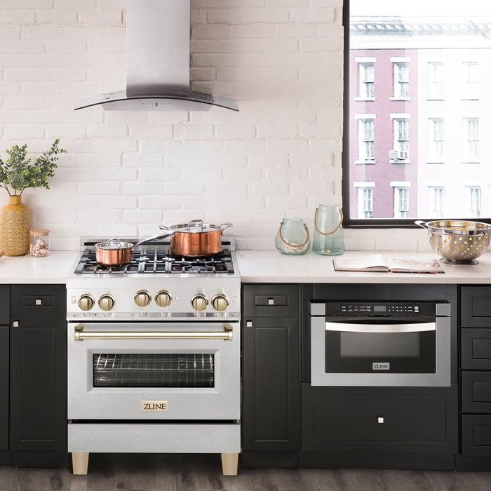 ZLINE 30" Autograph Gas Range Gas, DuraSnow, RGSZ-SN-30-G - Farmhouse Kitchen and Bath