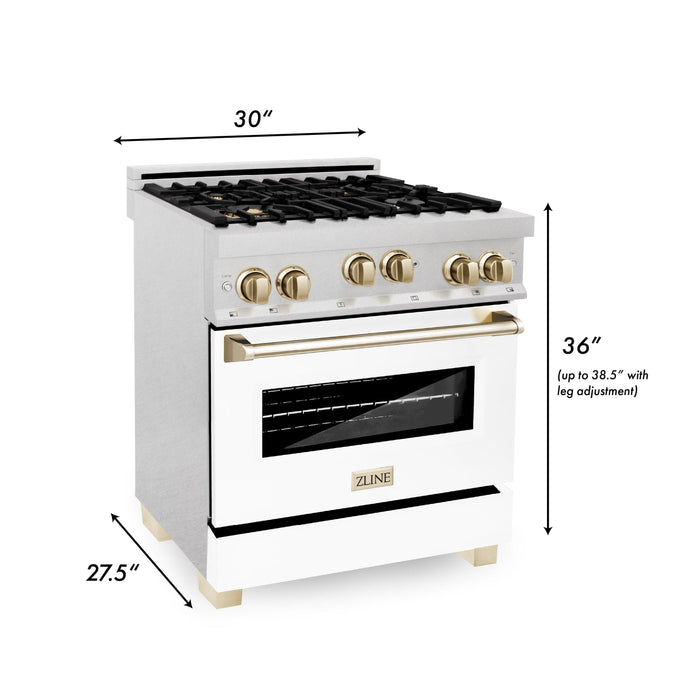 ZLINE 30" Autograph Gas Range, DuraSnow, White Door, RGSZ-WM-30-G - Farmhouse Kitchen and Bath