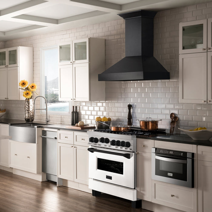 ZLINE 36" Autograph Range, DuraSnow, White Door, Black, RGSZ-WM-36-MB - Farmhouse Kitchen and Bath