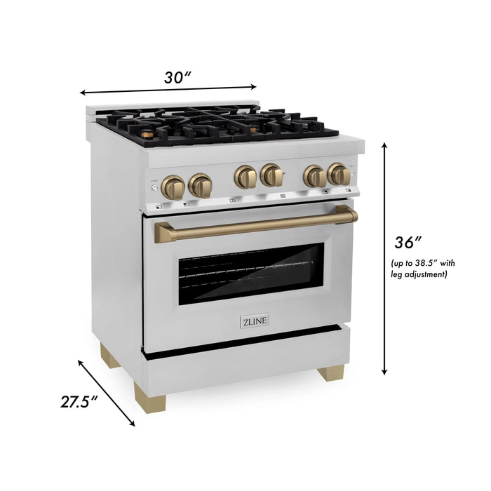 ZLINE 30" Autograph Edition, Gas Range, Gas Oven White Door, RGZ-30-CB - Farmhouse Kitchen and Bath