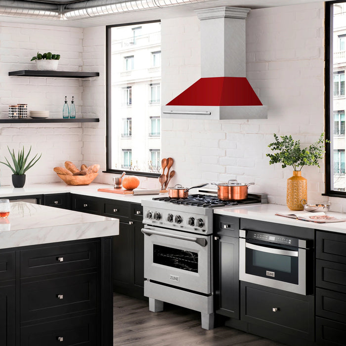 ZLINE 30" DuraSnow® Stainless Steel Range Hood with Color Shell Options 8654SNX-RM-30 - Farmhouse Kitchen and Bath