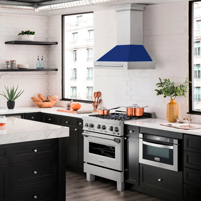ZLINE 30" DuraSnow® Stainless Steel Range Hood with Color Shell Options 8654SNX-BG-30 - Farmhouse Kitchen and Bath