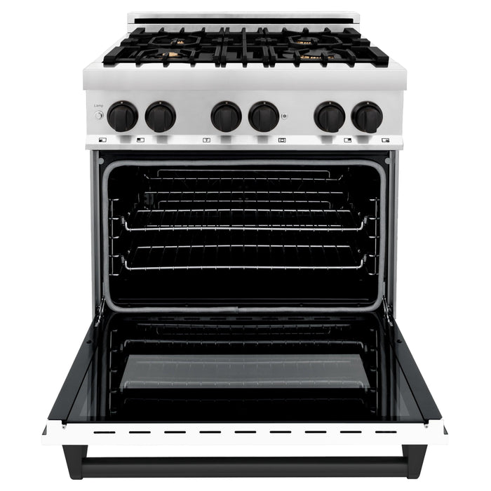ZLINE 30" Autograph Gas Range, DuraSnow, White Door, RGSZ-WM-30-MB - Farmhouse Kitchen and Bath