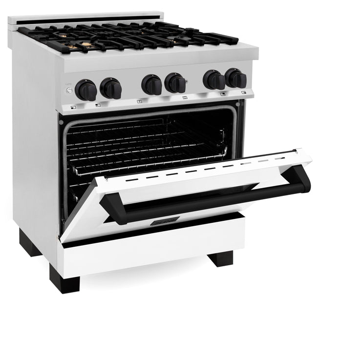 ZLINE 30" Autograph Gas Range, DuraSnow, White Door, RGSZ-WM-30-MB - Farmhouse Kitchen and Bath