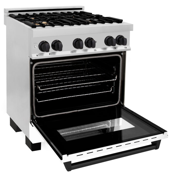 ZLINE 30" Autograph Gas Range, DuraSnow, White Door, RGSZ-WM-30-MB - Farmhouse Kitchen and Bath