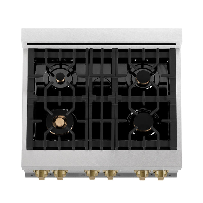 ZLINE 30" Autograph Gas Range, DuraSnow Stainless, RGSZ-SN-30-CB - Farmhouse Kitchen and Bath