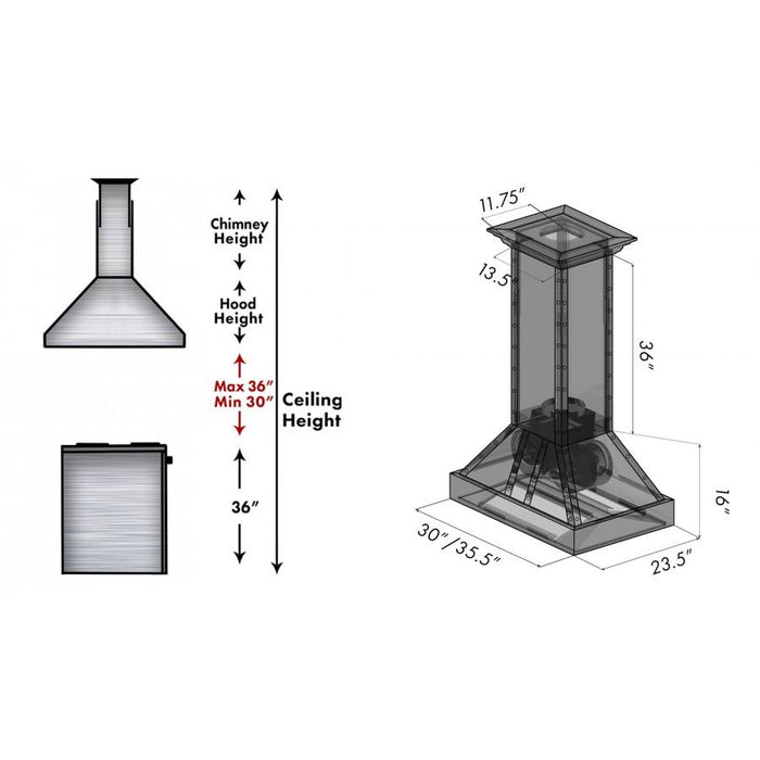 ZLINE 30" Copper Finish Island Range Hood, 655i-CSSSS-30 - Farmhouse Kitchen and Bath