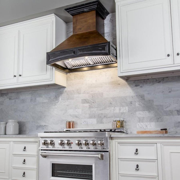 ZLINE 42"  Wooden Wall Mount Range Hood, Antigua and Walnut, 321AR-RD-42 - Farmhouse Kitchen and Bath