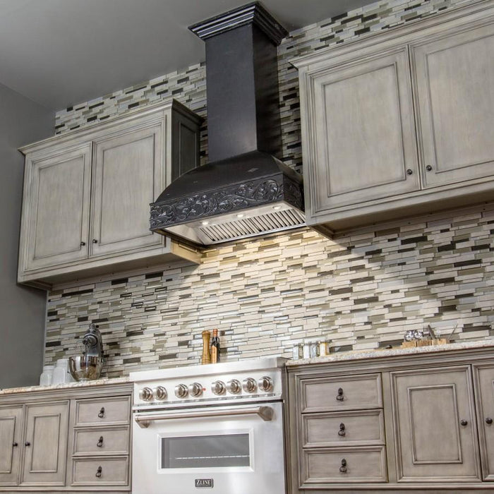 ZLINE 30" Wooden Wall Range, Antigua, Remote Motor, 393AA-RD-30 - Farmhouse Kitchen and Bath