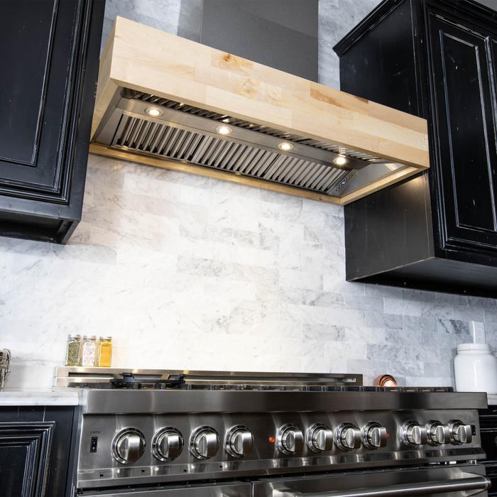 ZLINE 30" Wooden Wall Range Hood, Butcher Block, 681M-RS-30-400 - Farmhouse Kitchen and Bath