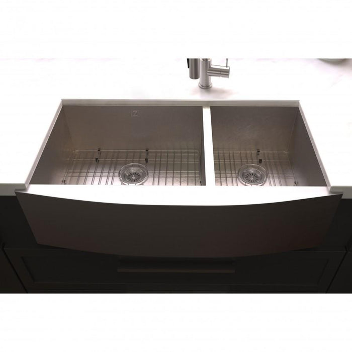 ZLINE 36" Undermount Double Bowl Sink DuraSnow Stainless Steel, SA60D-36S - Farmhouse Kitchen and Bath