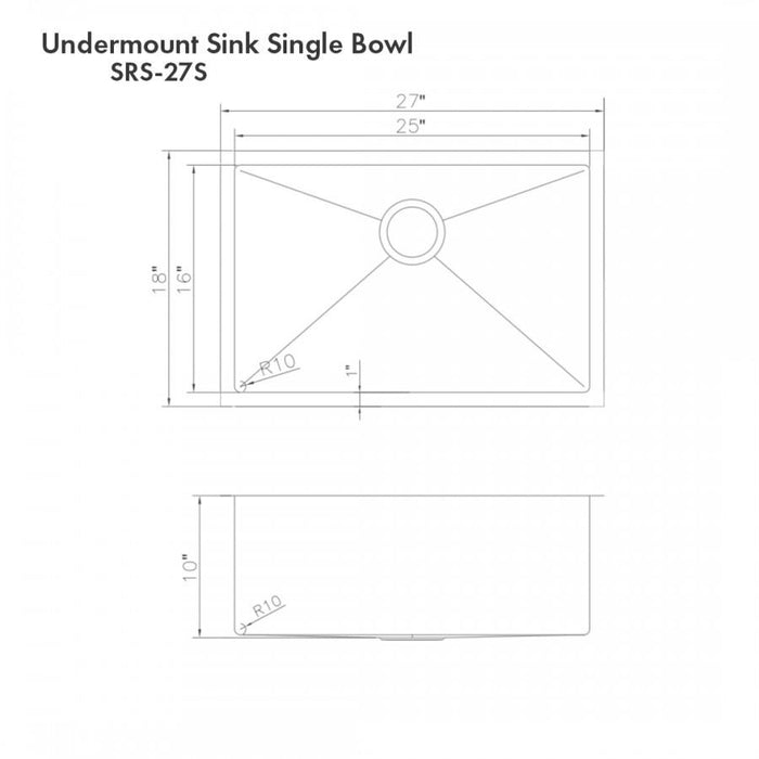 ZLINE 27" Undermount Single Bowl Sink DuraSnow Stainless Steel, SRS-27S - Farmhouse Kitchen and Bath
