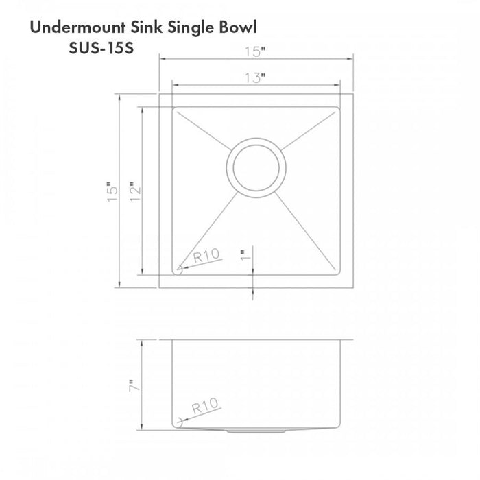 ZLINE 15" Undermount Single Bowl Bar Sink DuraSnow Stainless Steel, SUS-15S - Farmhouse Kitchen and Bath