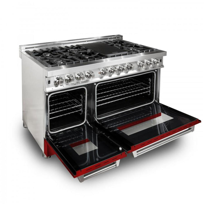 ZLINE 48" Professional Dual Fuel Range with Red Gloss Door, RA-RG-48 - Farmhouse Kitchen and Bath