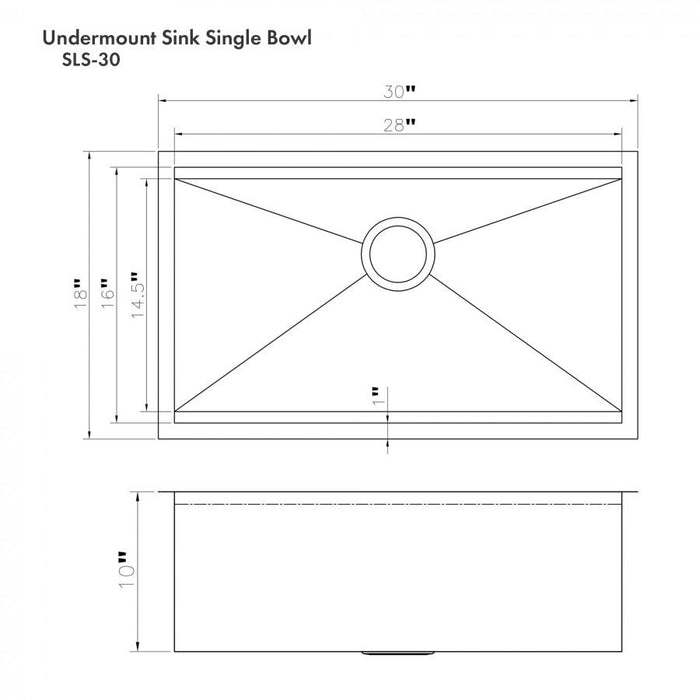 ZLINE 30" Undermount Single Bowl Ledge Sink Stainless Steel, SLS-30 - Farmhouse Kitchen and Bath